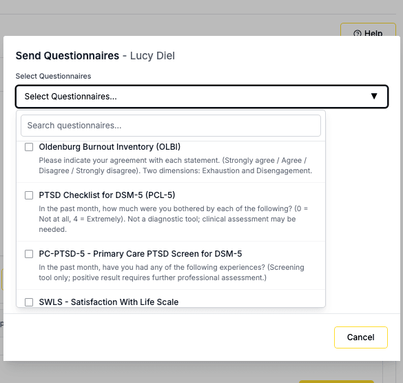 AINuma digital assessments and screening questionnaires