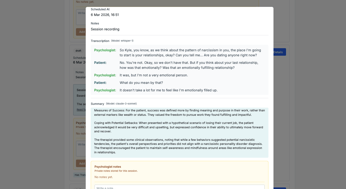 AINuma therapy session summary and note editor