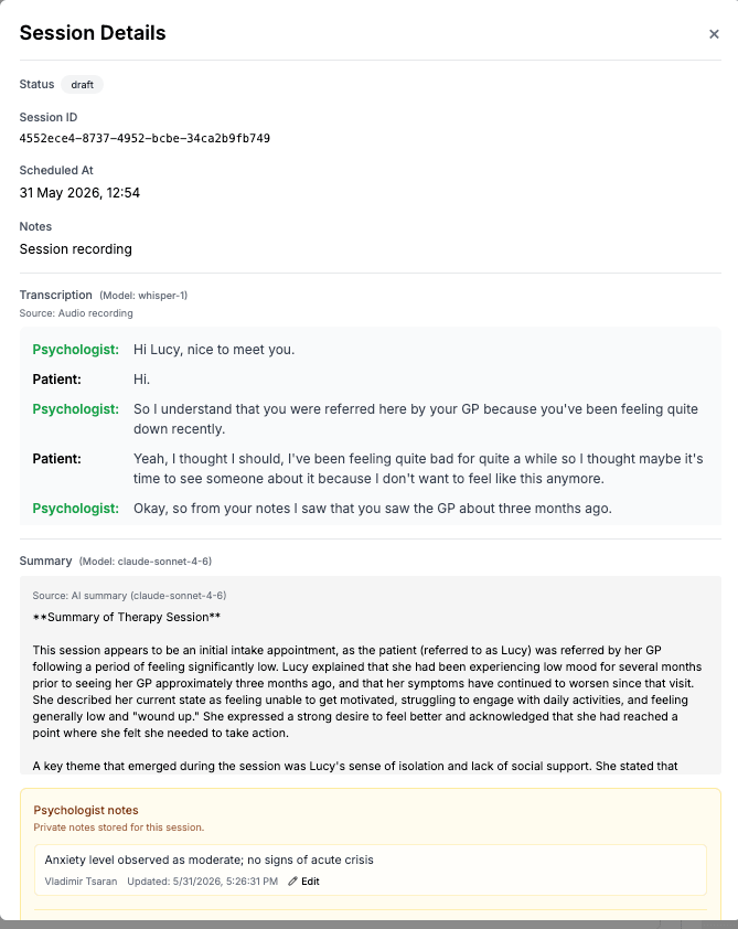 AINuma session summary export options in the product UI